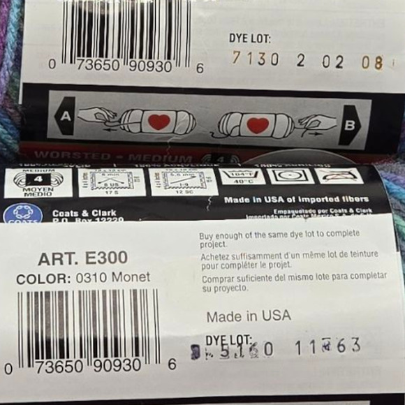 Lot of 3 - Red Heart Super Saver Multi-Color Acrylic Yarn #0310 Monet (5oz each) - Picture 6 of 8